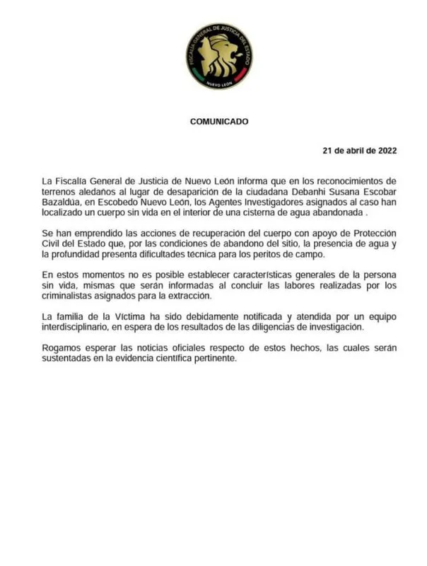 Hallan cuerpo cerca del lugar donde desapareció Debanhi Escobar