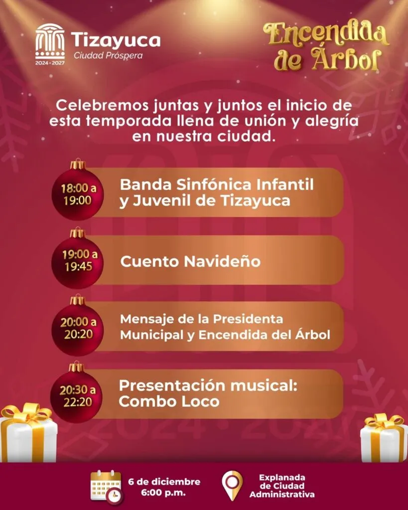 Luces, música y cierres viales: lo que debes saber del encendido del árbol en Tizayuca