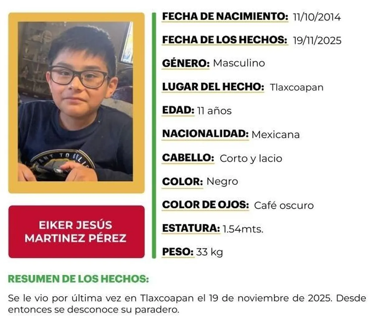Alerta Amber Hidalgo Eiker Jesús Martínez