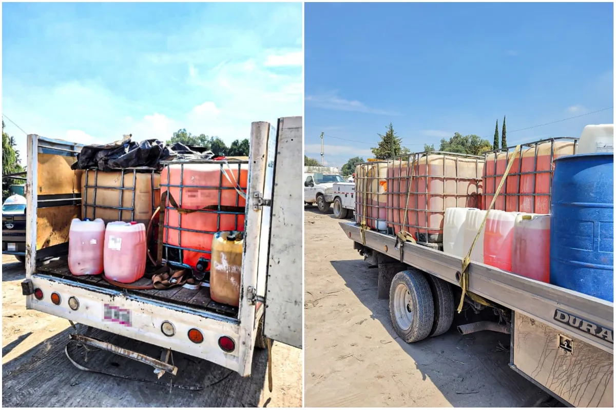 Decomisan 11 mil litros de huachicol y 7 camionetas