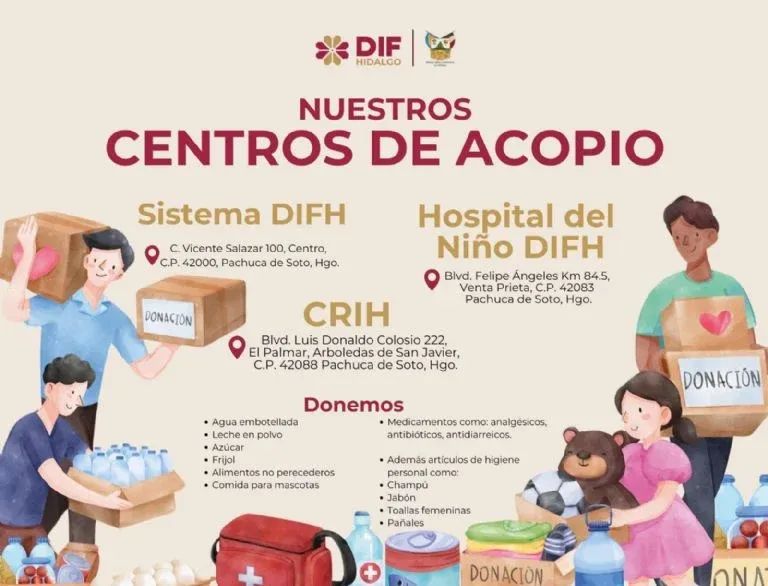 ¿Dónde están los centros de acopio para ayudar a los damnificados de Hidalgo por el huracán Priscilla?