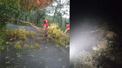 Derrumbe bloquea carretera en la Sierra de Hidalgo.