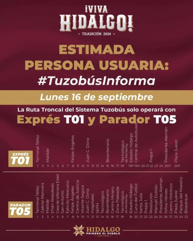 Este 16 de septiembre el Tuzobús modificará sus rutas. Consulta las estaciones cerradas