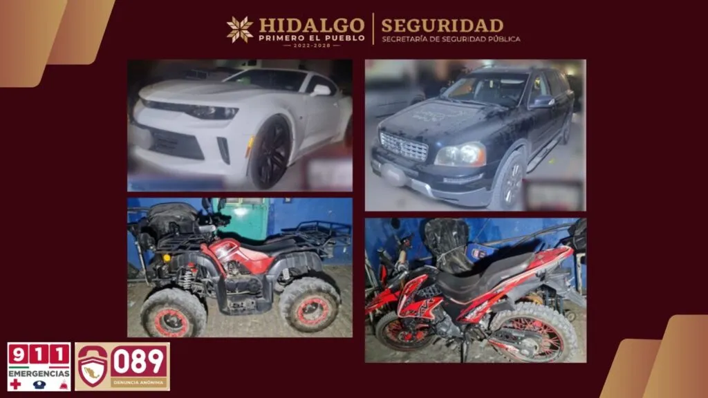 Detienen a tres personas y confiscan droga, arma y vehículos en Hidalgo