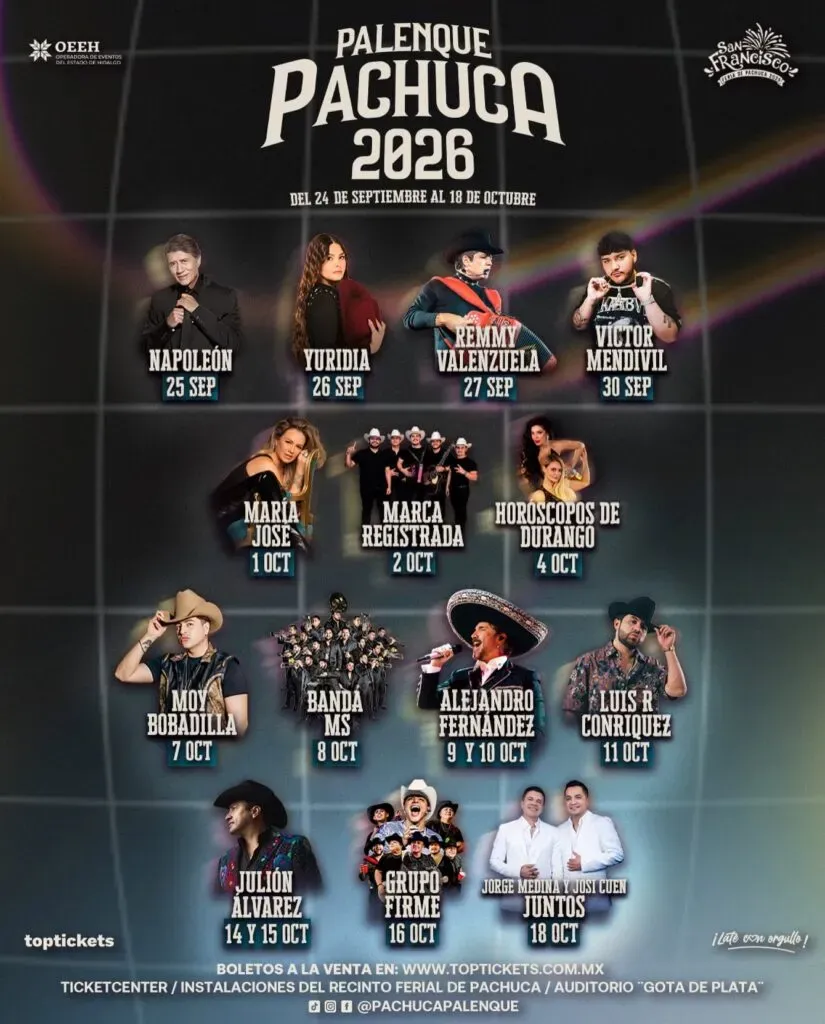 Palenque Pachuca 2026: ¿quién se presenta HOY 25 de septiembre y cuánto cuesta el boleto?