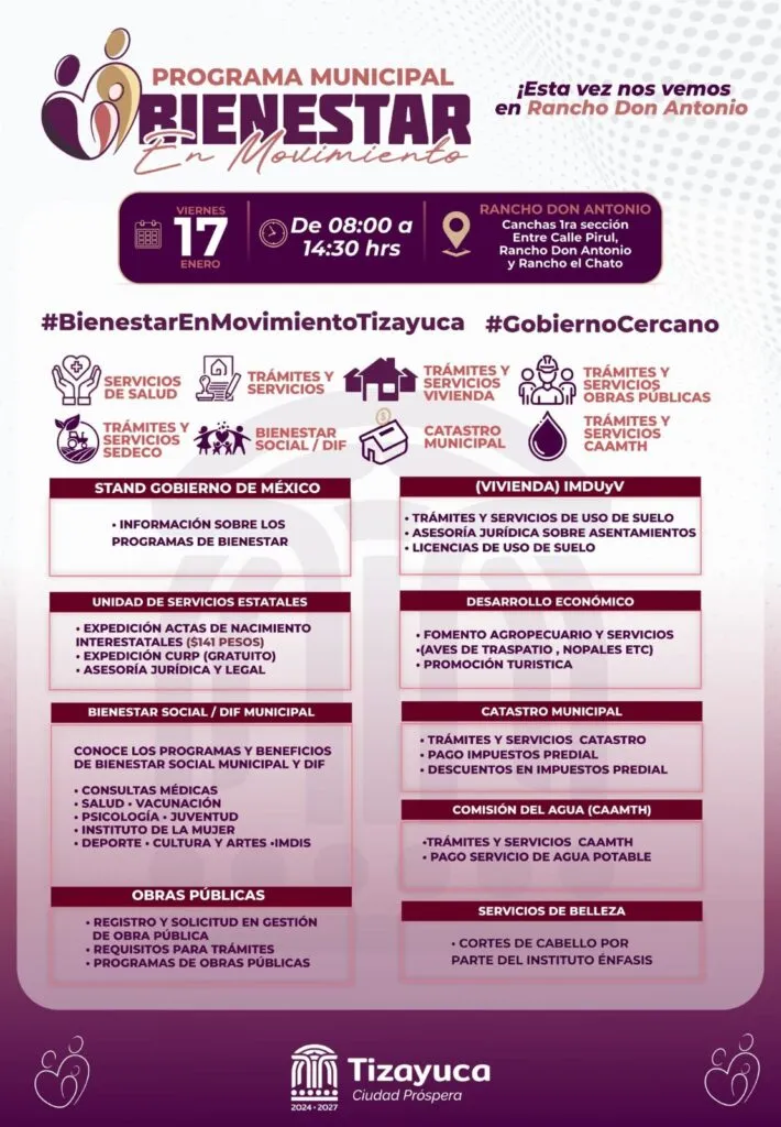 Tizayuca: Bienestar en Movimiento vuelve a Rancho Don Antonio; ve de qué se trata