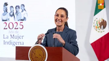 La presidenta Claudia Sheinbaum durante su conferencia matutina desde Palacio Nacional, en la Ciudad de México.