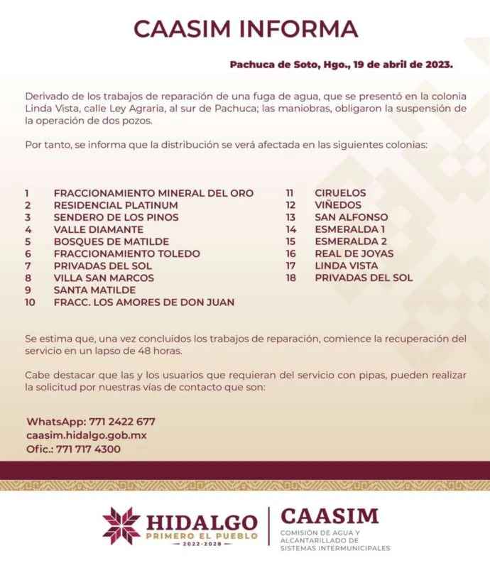 Viñedos, Matilde, Toledo y otros fraccionamientos del sur sin agua