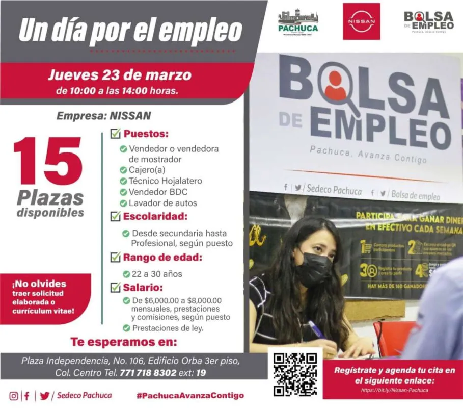 ¿Buscas trabajo? Hay 15 vacantes disponibles en Pachuca