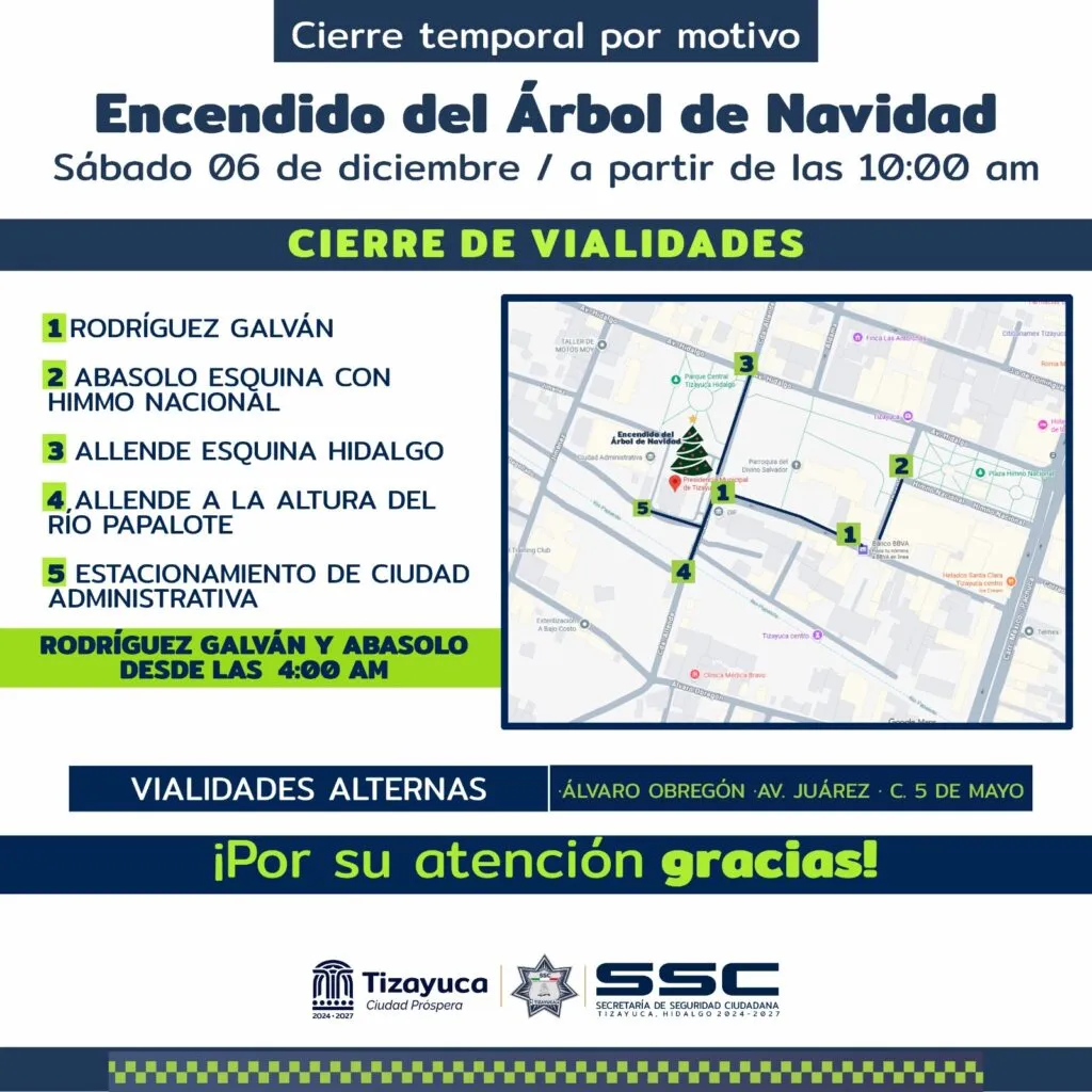 Luces, música y cierres viales: lo que debes saber del encendido del árbol en Tizayuca