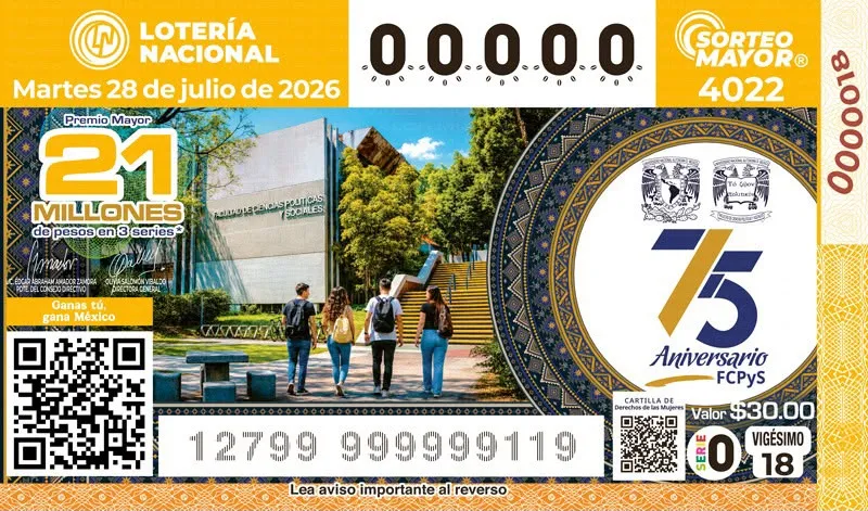 Presentan billete de Lotería que celebra legado y 75 años de la Facultad de Ciencias Políticas y Sociales de la UNAM