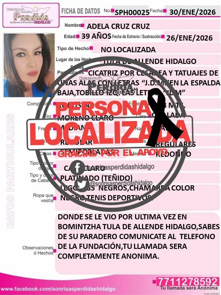 Localizan sin vida a Adela Cruz tras una semana desaparecida