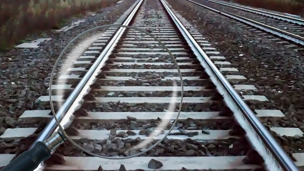 Vías del tren y lupa