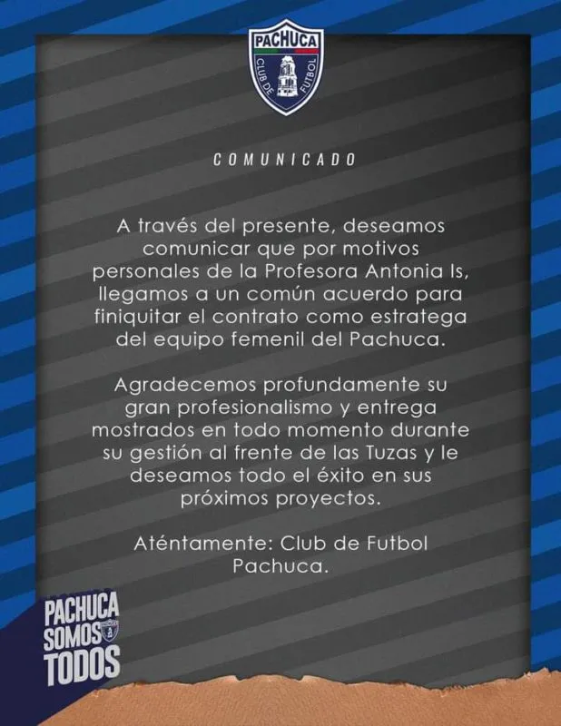 Antonia Is deja dirección técnica de Pachuca femenil
