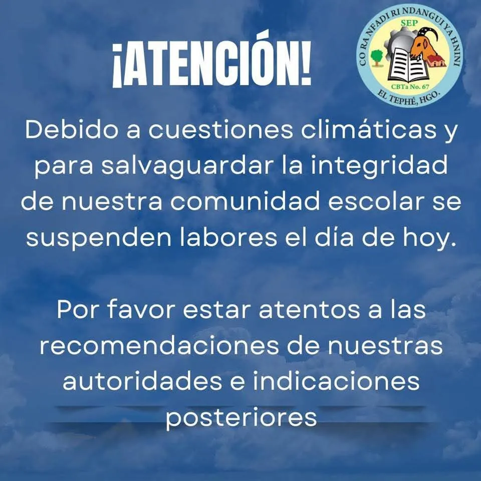 ¡Atención! Estas escuelas SUSPENDIERON clases por lluvias en Hidalgo