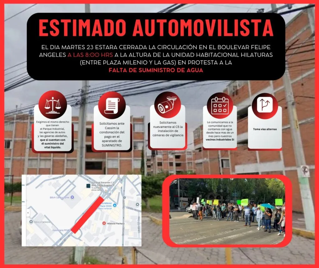 Bloqueo por desabasto de agua afectará estas vialidades