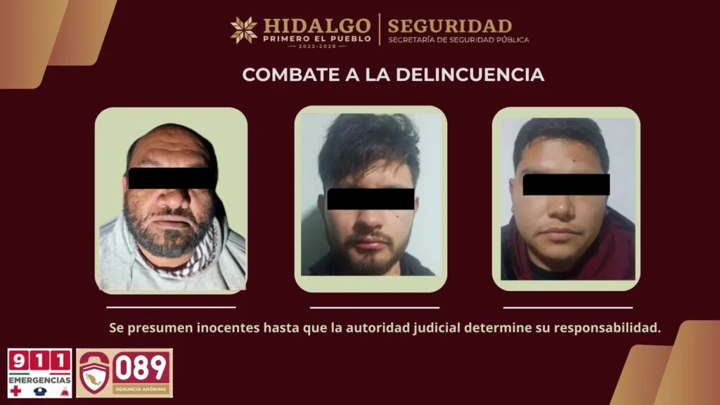 Detienen a tres personas y confiscan droga, arma y vehículos en Hidalgo