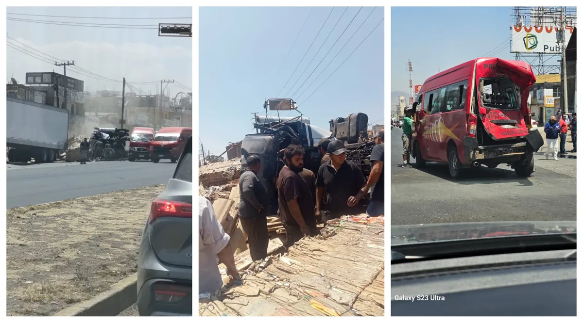 Tulancingo: camión sin frenos choca contra combi en la bajada de San José; rescatan a chófer
