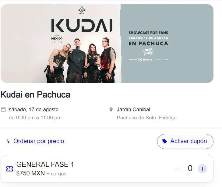 Kudai en Pachuca: precios de los boletos y dónde comprarlos