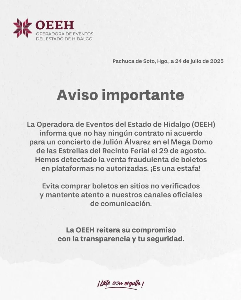 Julión Álvarez en Pachuca: desmienten concierto en agosto y alertan por venta de boletos falsos