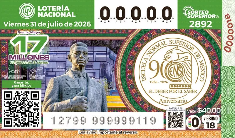 Lotería Nacional celebra los 90 años de la Escuela Normal Superior con billete especial