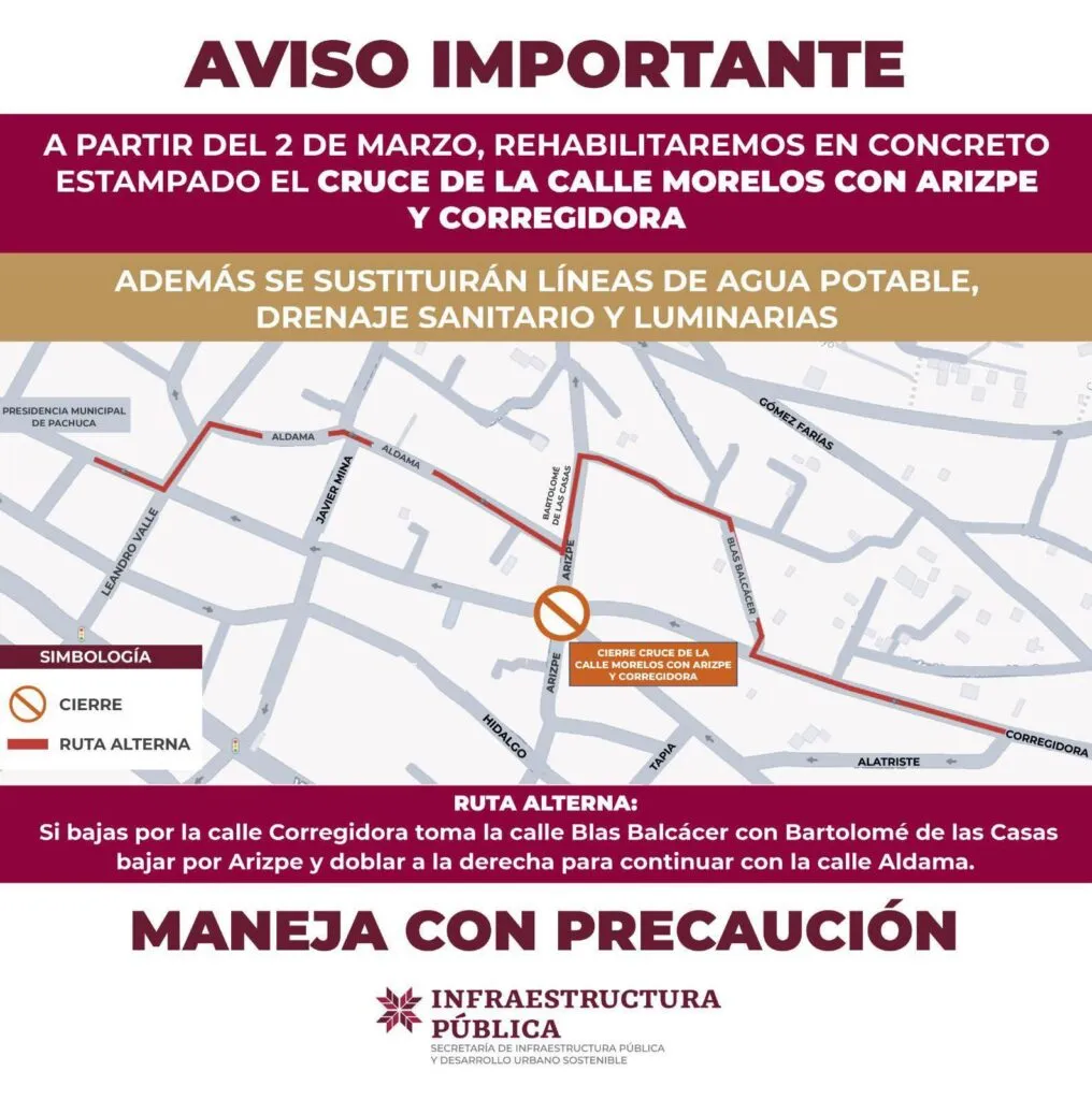 Cerrarán calles del centro de Pachuca por obras de rehabilitación