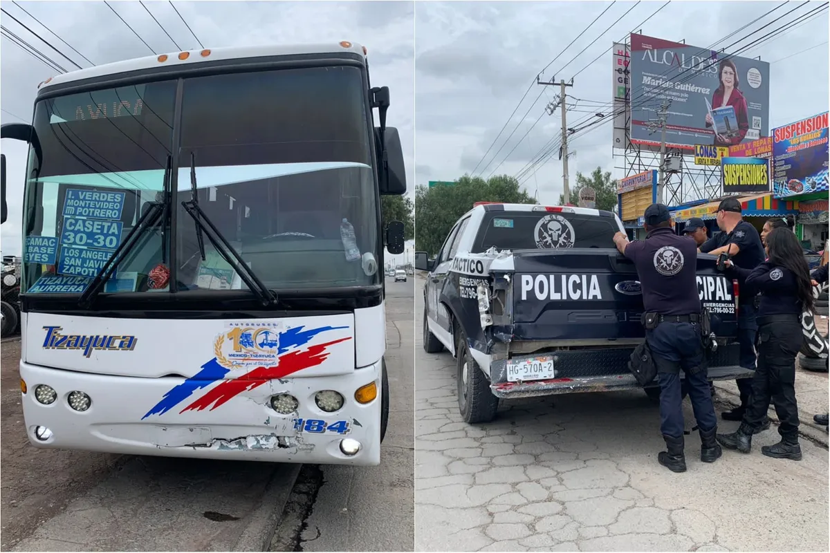 Choca autobús de pasajeros contra patrulla en Tizayuca