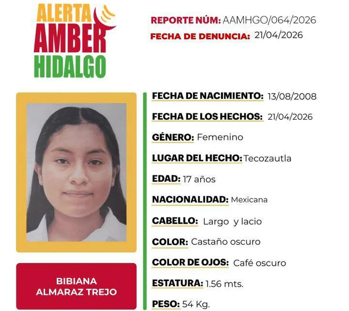 Alerta Amber Bibiana Almaraz