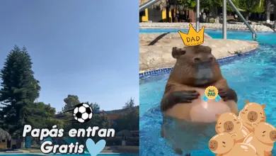 Familias disfrutan de las albercas de aguas termales del Balneario La Cruz en Tecozautla, Hidalgo.