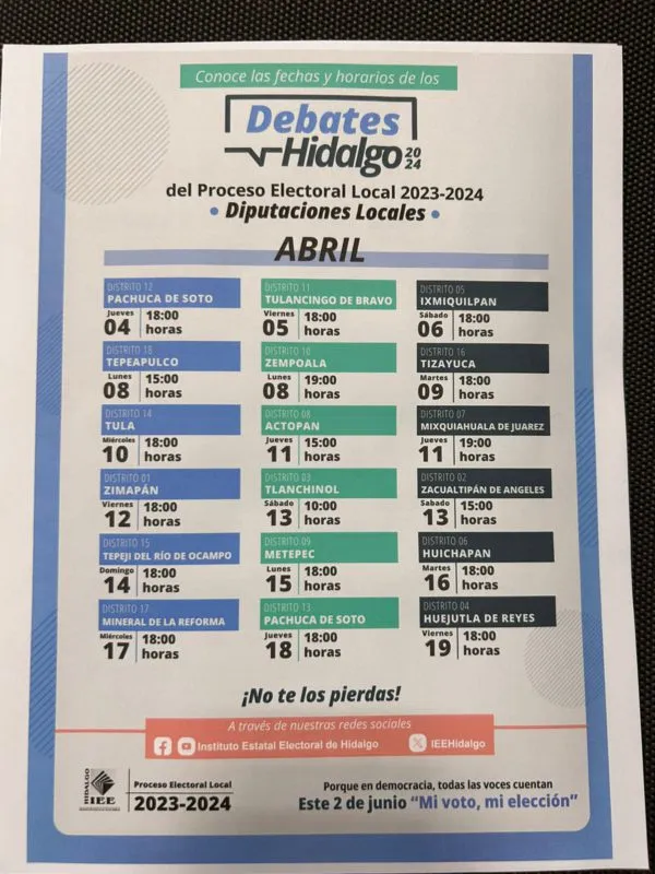 ¿Cuándo inician los debates para alcaldías y diputados en Hidalgo?