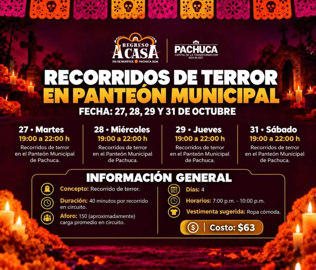 ¡Terror entre tumbas! Así serán los recorridos nocturnos en el Panteón de Pachuca