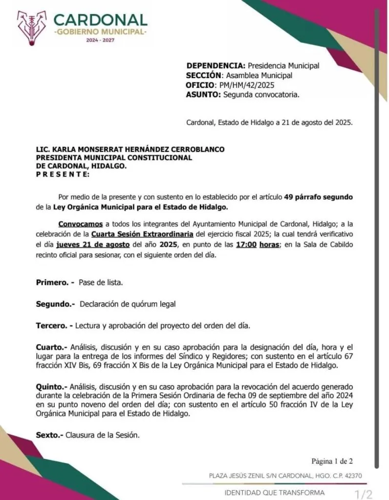 Karla Hernández, alcaldesa de Cardonal, acumula tres faltas a las sesiones de cabildo