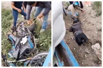 Motociclista cae a canal de aguas negras en Tizayuca; vecinos lo rescatan con una cuerda