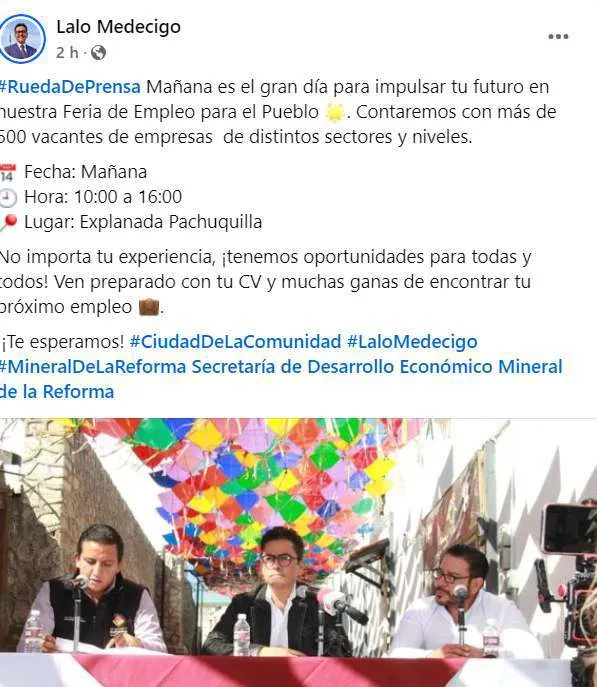 Trabajo en Hidalgo: ¡Prepárate para la feria del empleo en Mineral de la Reforma este jueves!