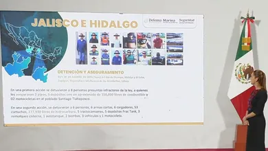 Seguridad federal asegura 158 mil litros de combustible y detiene a ocho personas en Tepeji del Río, Hidalgo.