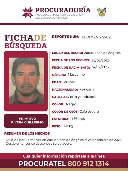 Buscan a albañil desaparecido en Zacualtipán desde febrero