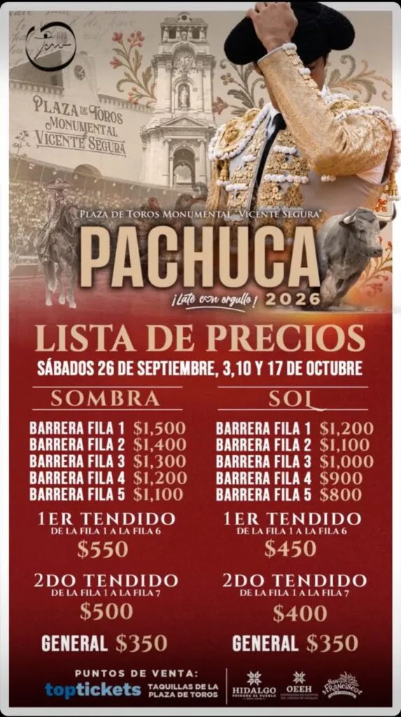 Confirman cartelera taurina para la Feria de San Francisco Pachuca 2026