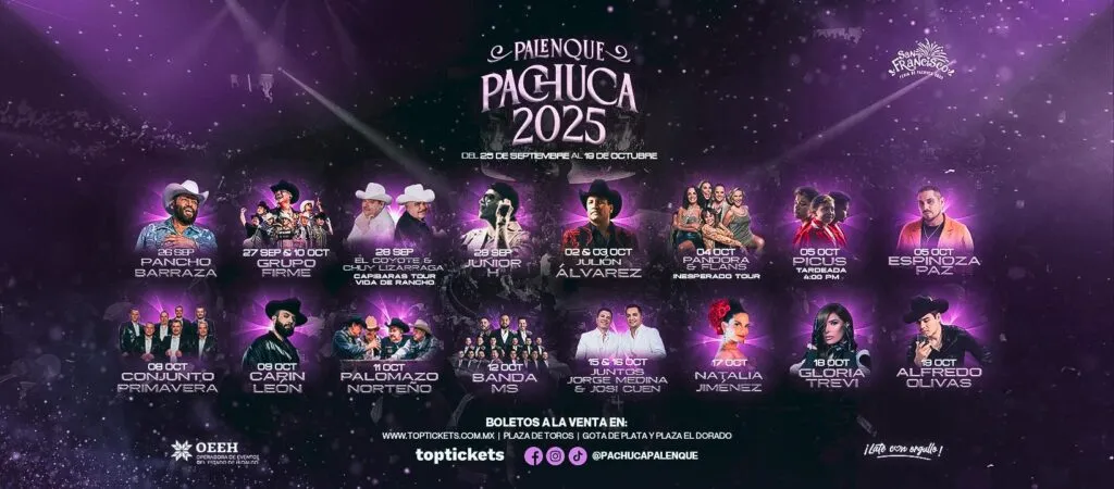 Calendario de artistas Feria Pachuca 2025: cartelera completa del Teatro del Pueblo y Palenque