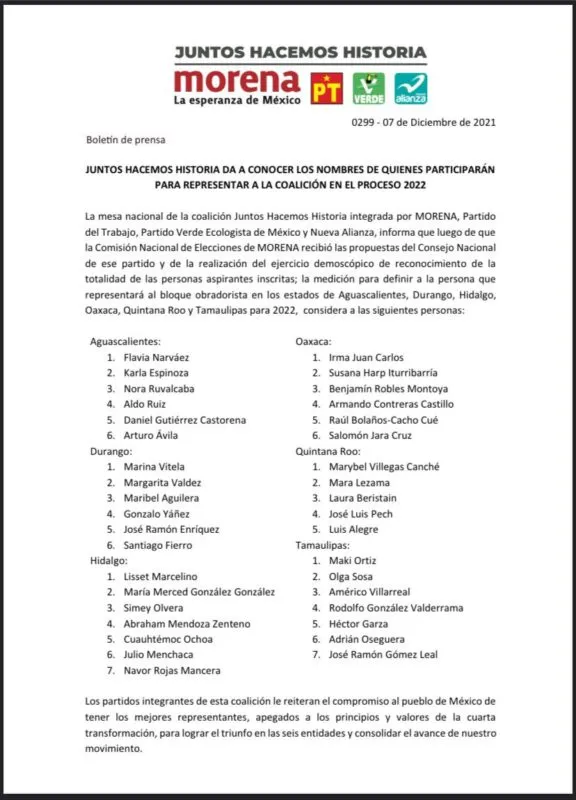 Morena perfila a siete para definir candidatura al gobierno de Hidalgo