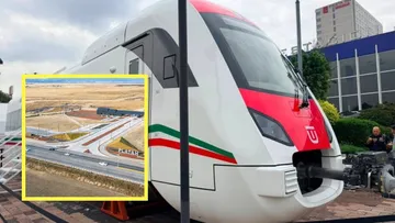 Parque Industrial PLATAH en Hidalgo con proyección del tren México–Pachuca.