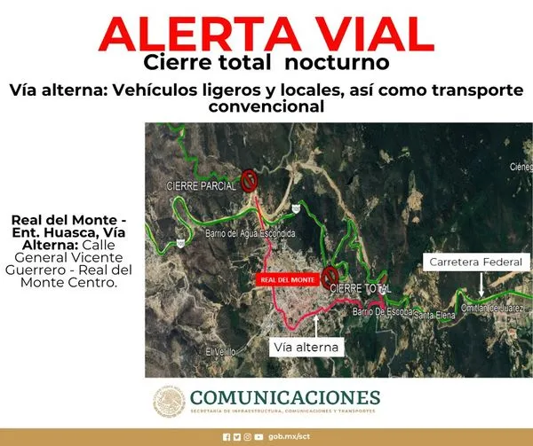 ¡Alerta Vial! Anuncian cierres nocturnos en la carretera Pachuca-Huejutla