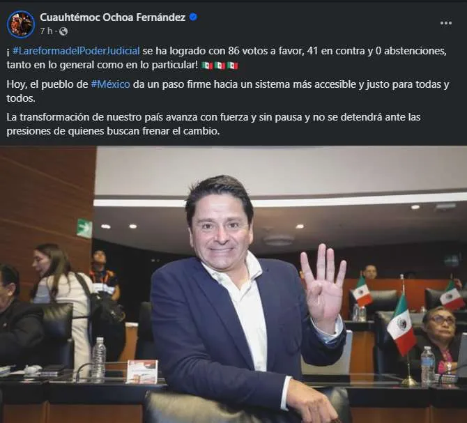 Reforma al Poder Judicial: votos de los senadores de Hidalgo en la aprobación