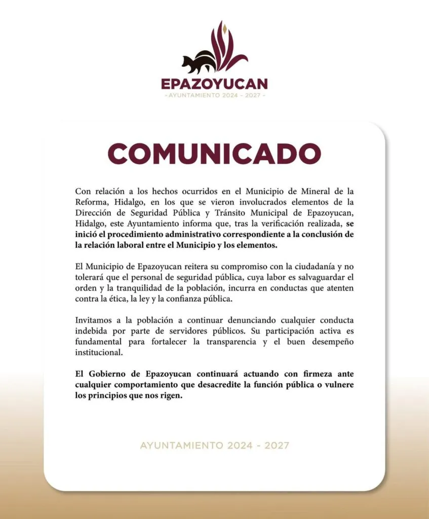 Epazoyucan: dan de baja a tres policías por estar ebrios y fuera de su jurisdicción en patrulla