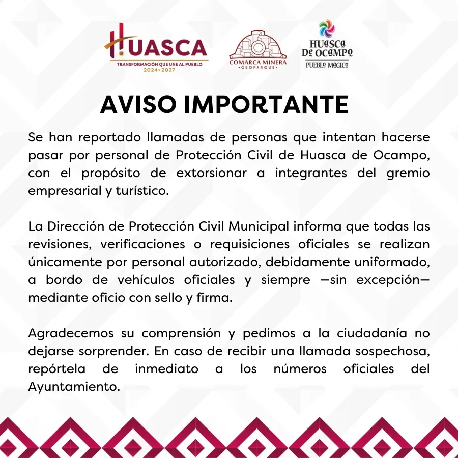 Falsos inspectores intentan extorsionar a negocios en Huasca de Ocampo