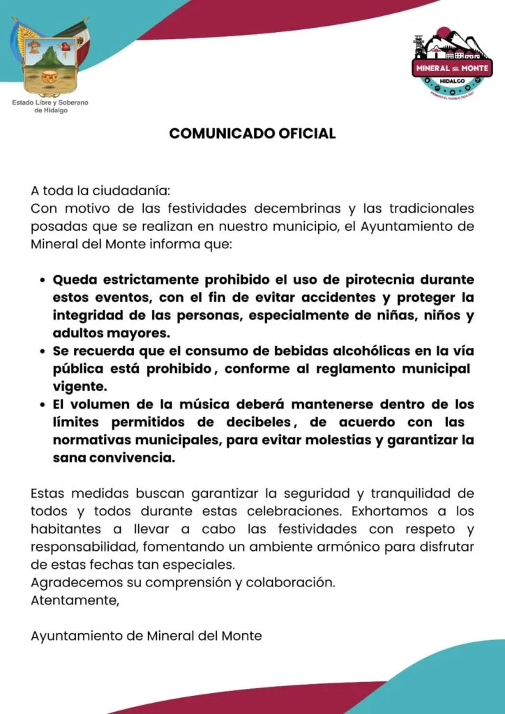 Real del Monte prohíbe pirotecnia y fiestas ruidosas. Conoce las medidas