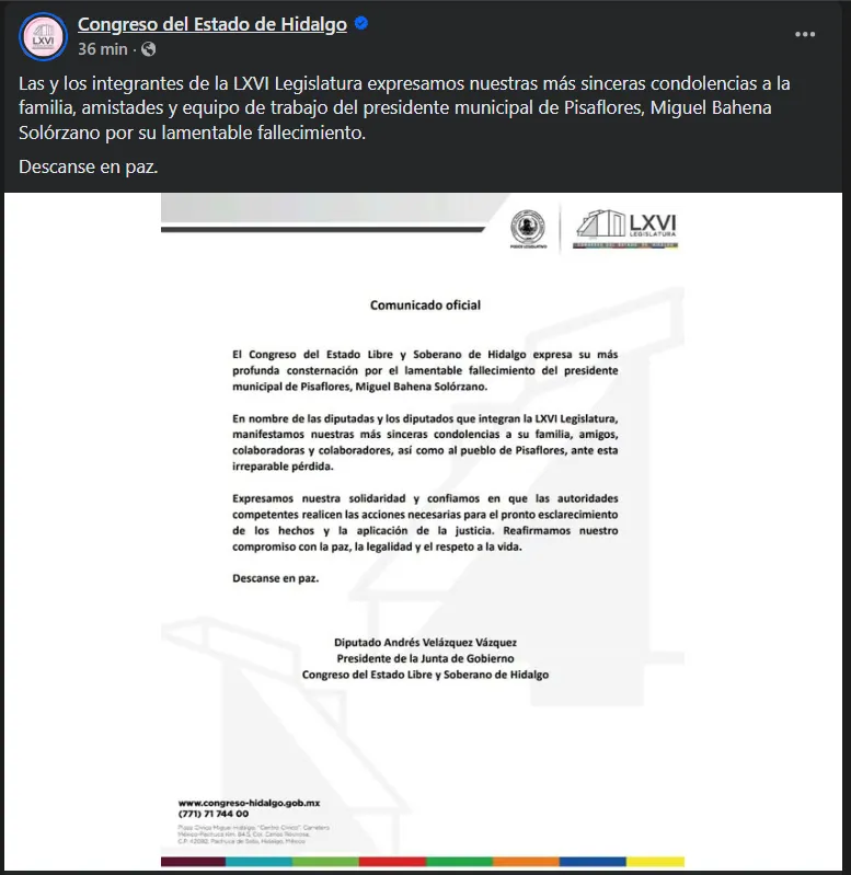 Asesinan al alcalde de Pisaflores en Hidalgo: autoridades exigen justicia inmediata