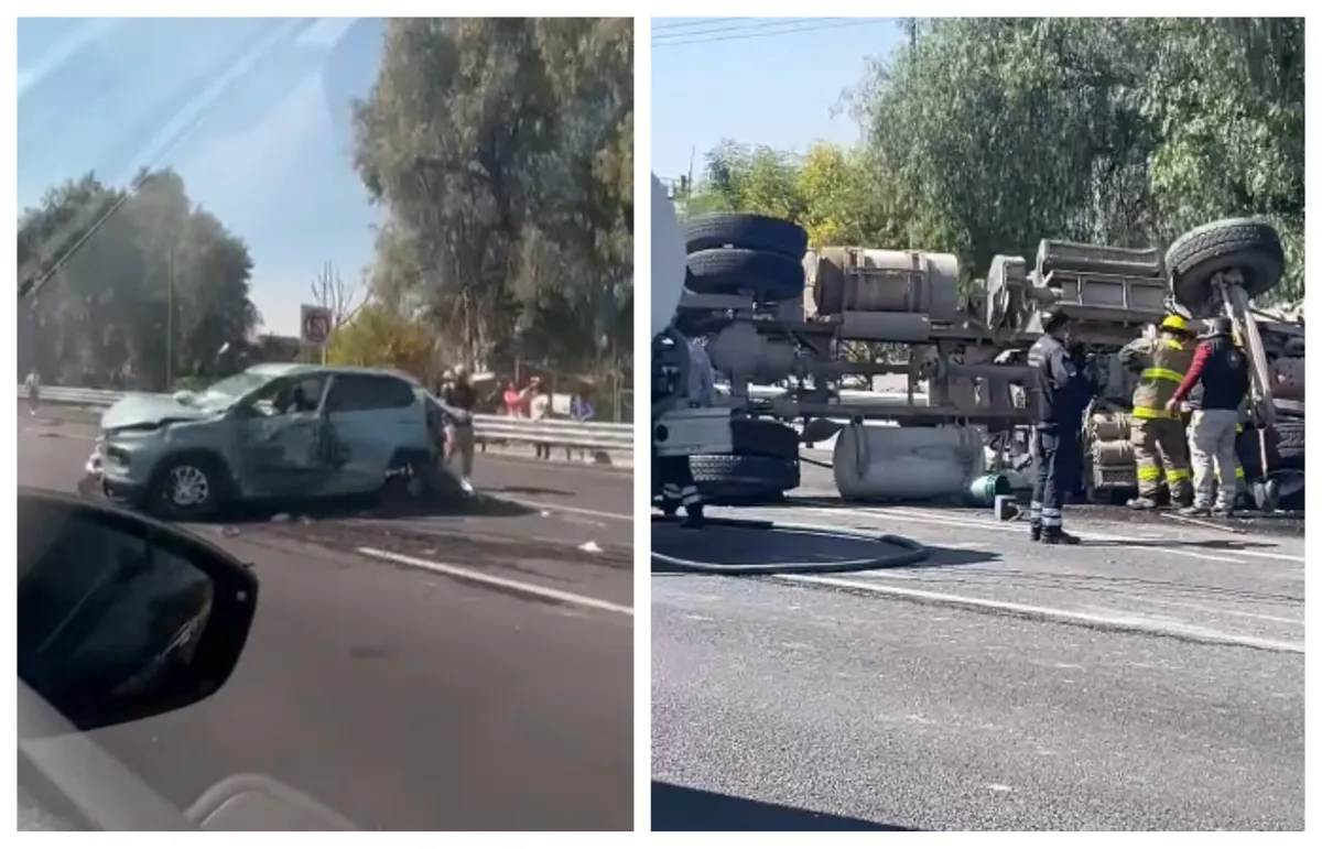 Accidente en la México-Pachuca: carambola entre revolvedora, autobús y auto genera caos vial | VIDEO
