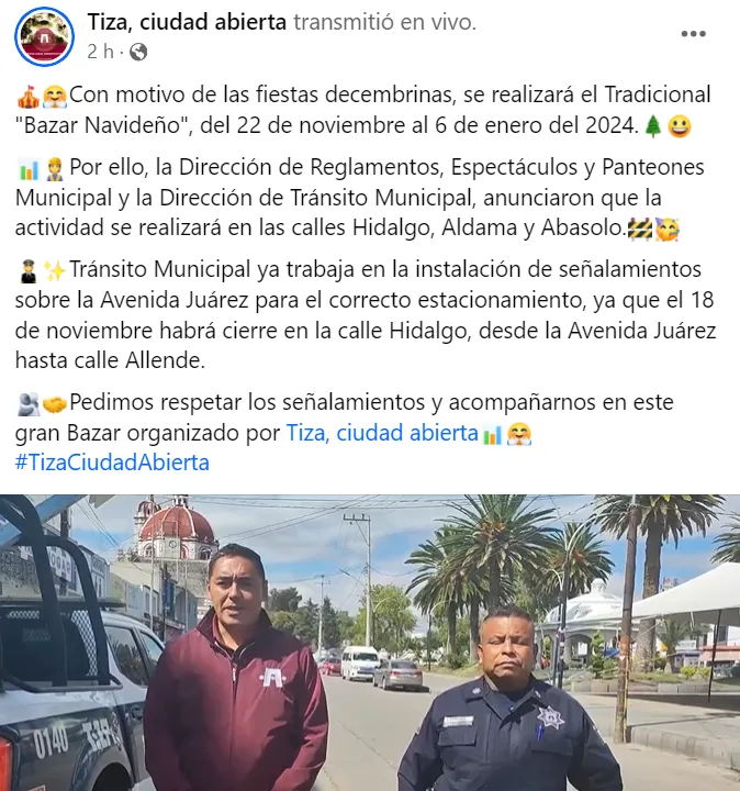 Tizayuca: anuncian cierre de calles por tradicional bazar navideño