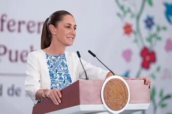 La presidenta Claudia Sheinbaum, durante su conferencia de este lunes 4 de mayo, desde Palacio Nacional.