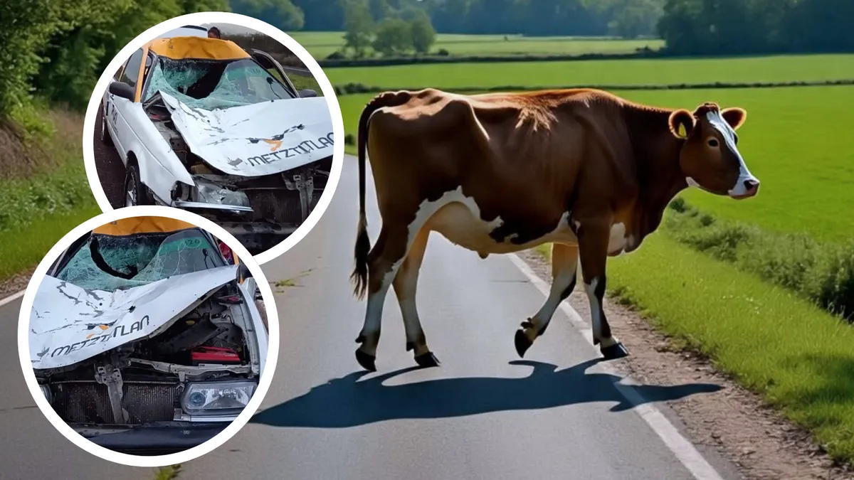 Taxista choca contra vaca en Atotonilco El Grande